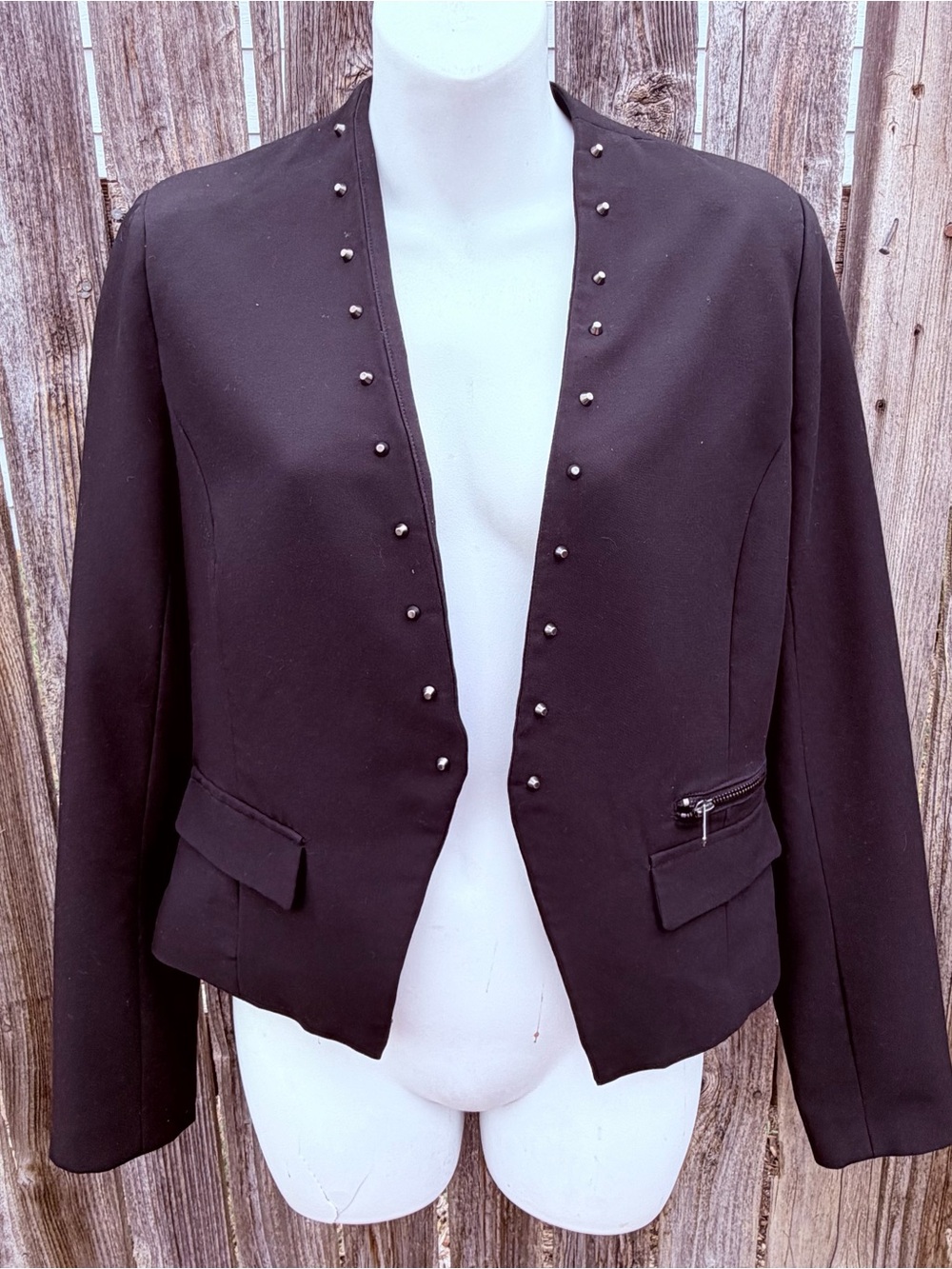 Forever 21 Black Open-Front Stud-Trim Blazer